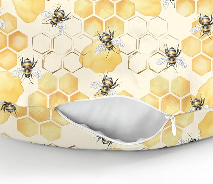 Honeycomb Bees Baby Nursing Pillow Covers for Boy Girl Yellow Bee Honey Nursing Pillow Slipcovers for Breastfeeding Pillows Spring Summer Soft Stretchy Removable Covers for Newborn Infant