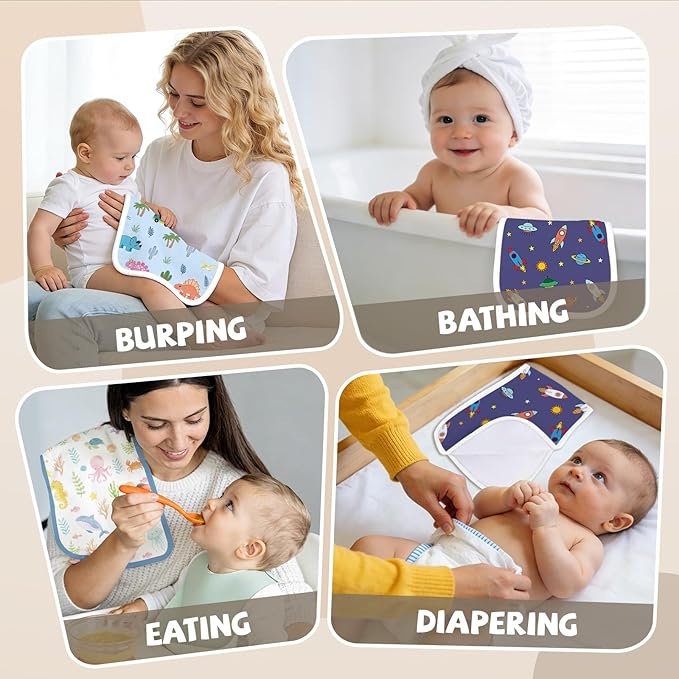 5 Pack Burp Cloths Organic Cotton, Animal Baby Burp Cloths Boy Girl, Absorbent Baby Burping Cloth, Soft Burping Cloth Set for Feeding, New Mom Gifts for Newborns Essentials Gift Set, 19”x9”