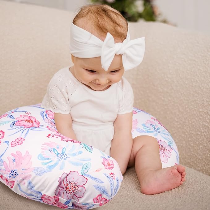 SWESEN 2 Pack Nursing Pillow Cover for Baby Girls, Breastfeeding Pillow Slipcover, Soft Stretchy Snug Fits On Infant Nursing Pillow, Machine Washable & Breathable, Floral