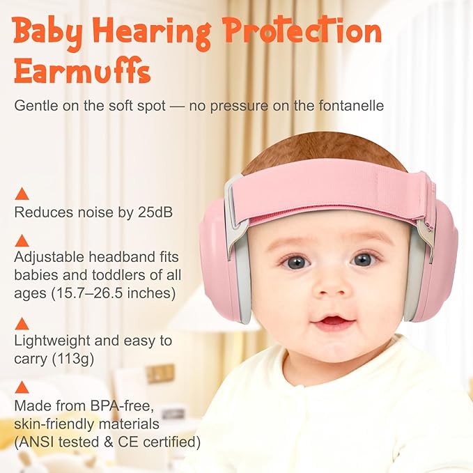 Baby Ear Muffs Noise Protection – Infant Headphones Noise 25dB Cancelling for Airplanes, Travel & Fireworks Toddler Hearing Protection 0-60 Months Baby Earphones | Soft & Adjustable Newborn Earmuffs