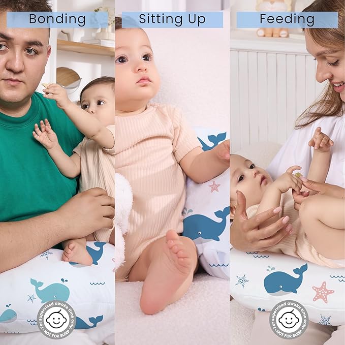 Plushii Nursing Pillow for Breastfeeding, Soft and Supportive Breastfeeding Pillow for Mom and Baby, Cute Feeding Pillow with Removable Cover for 0–12 Months, Whale