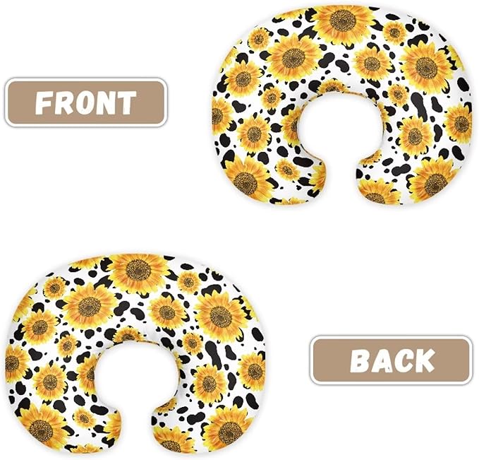 Sunflower & Cow Print Nursing Pillow Cases for Newborn Support for Breastfeeding, Bottle Feeding & Bonding Feeding Pillow Cover Stretchy Comfortable Pillow Slipcover Cover Only