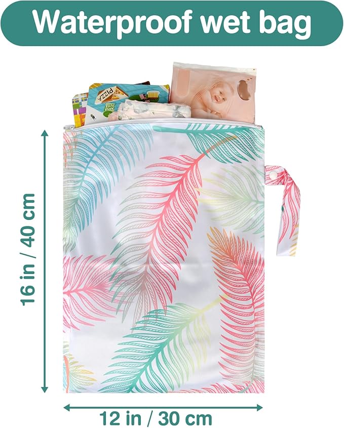 Waterproof Wet bag for Baby,Travel,Swim Suit,Cloth Diapers,Pump Parts,Pool,Beach,Gym Clothes,Toiletry,Hook to Stroller,Daycare,Zipper Reusable Wetdry Packing Pouch-Jungle Palm Leaf Favors