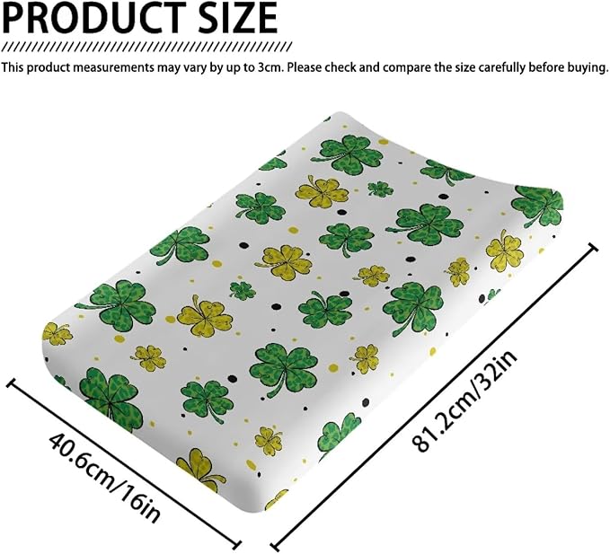 Green Leaf Baby Changing Pad Cover Durable Waterproof Changing Table Cover Stain Resistant Table Sheets Breathable St. Patrick's Day Diaper Changing Mat Cover