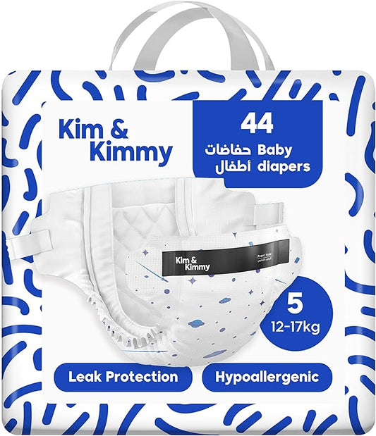Kim & Kimmy Eco Diapers, Size 5, 26-38 lbs, 44 Diapers - 12 Hour Leak Protection, No Rashes, Hypoallergenic, Ultra-Soft & Highly Absorbent - Cruelty Free & Vegan - Space Travel