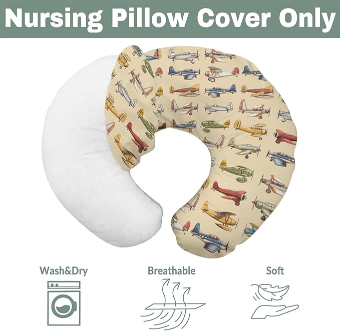 Airplanes Vintage Models Aircraft Nursing Pillow Covers for Boy Girl Antiqued Planes Nursing Pillow Slipcovers for Breastfeeding Pillows Retro Planes Soft Stretchy Removable Covers for Newborn Infant