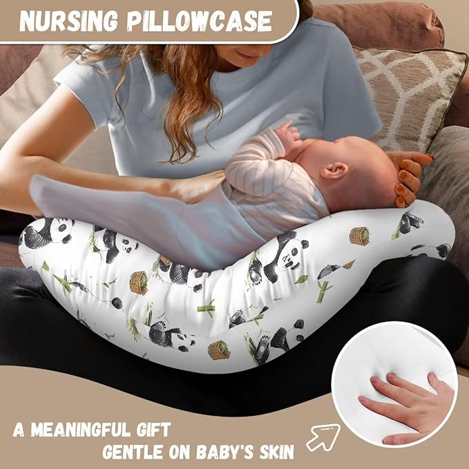 Panda Breast Feeding Pillow Covers Soft Breathable Nursing Pillow Support Cover with Hidden Zipper Comfortable Nursing Pillowcase for Wife New Moms Valentine's Gift
