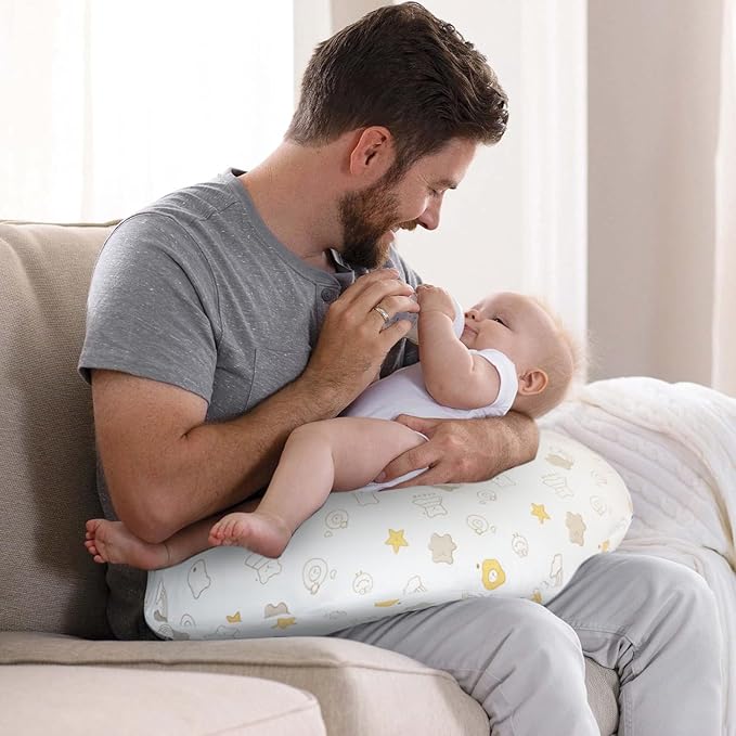 Nursing Pillow Cover(Only Pillowcase) Soft Cotton Removable Cover for Breastfeeding Pillows, Ultra Comfortable Breathable Slipcover for Newborn Baby Girl and Boy (Yellow Star)