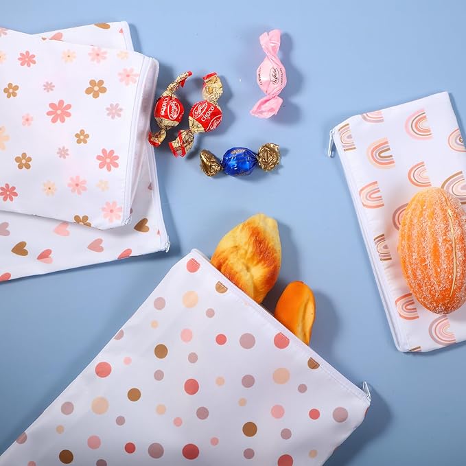 Paterr 4 Pcs Sandwich Bag Reusable Zipper Snack Bags Washable Food Safe Lunch Bags for Kids Students Adults Food (Rainbow)