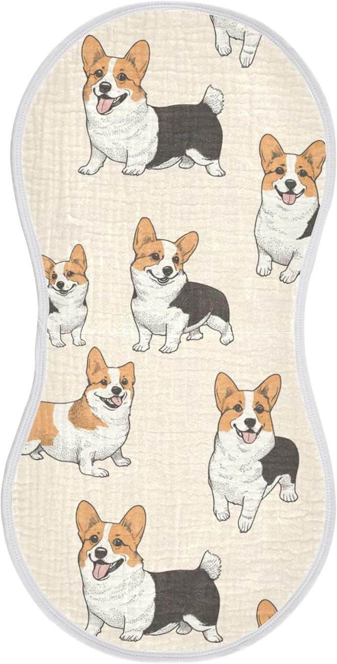Cute Corgis Dogs Burp Cloths Baby Boys Girls Absorbent Soft Cotton Burping Cloths Rags 1 Pack