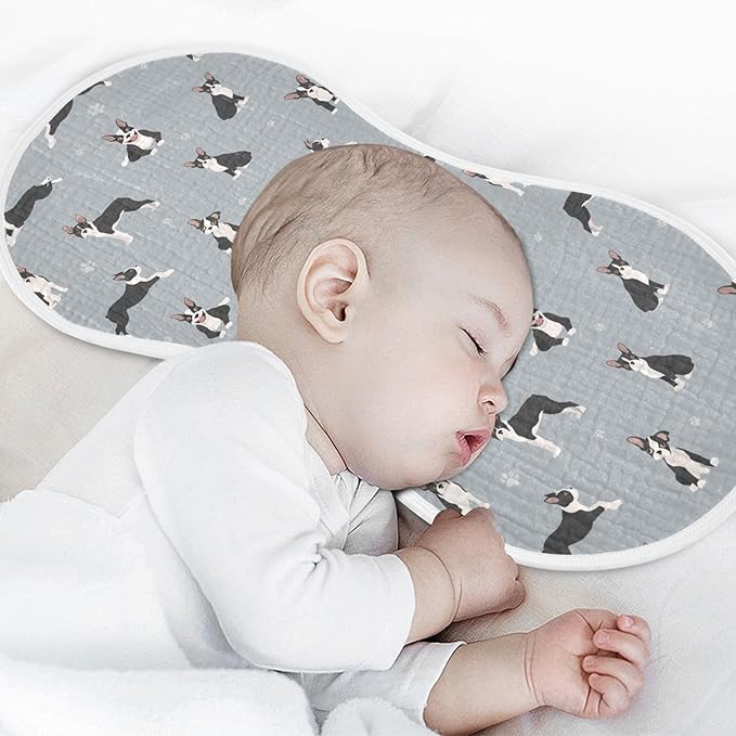Muslin Burp Cloths for Baby Boys and Girls - 1-Pack Ultra Absorbent Boston Terrier Dog Muslin Washcloths, Newborn Towel, Milk Spit Up Rags, Burp Cloth Bib for Unisex, 22 x 11 Inch
