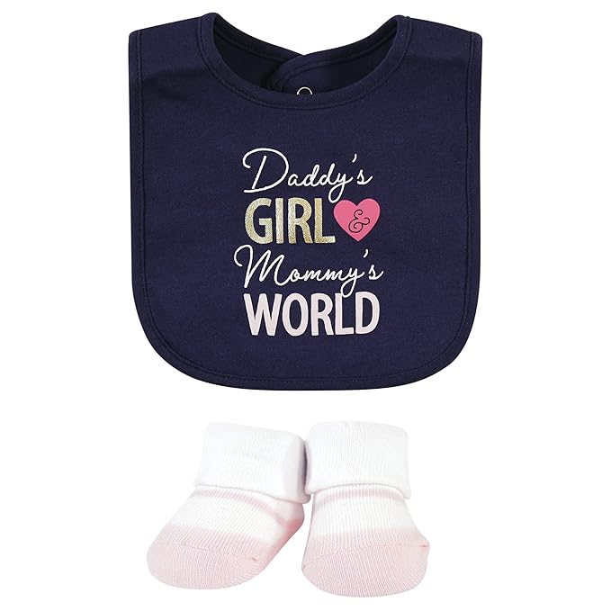 Hudson Baby Unisex Baby Cotton Bib and Sock Set, Love At First Sight, One Size