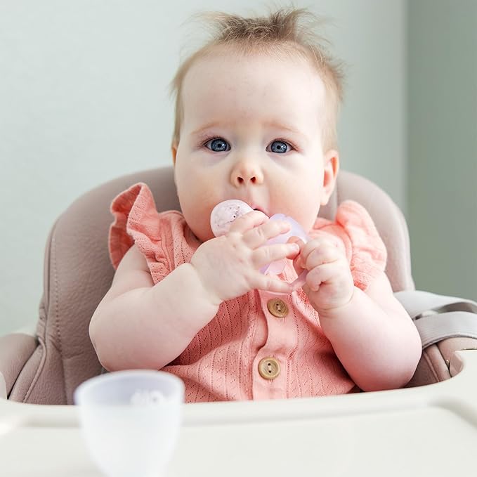 Olababy Silicone Food Feeder & Popsicle Set for Solid Food Introduction | Cooling Relief BPA Free Freezer Tray Combo for Fruit, Frozen Breastmilk, Puree, Smoothies for Infants, Babies