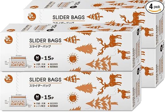 Oldi PP-DSM01-15 Slider Bag, Slide Zipper, M, Height 5.5 x Width 9.1 x Bottom Gusset, 2.4 inches (14 x 23 x 6 cm), Transparent, Scandinavian Pattern, 15 Sheets x 4, Food Storage, Organization, Plus