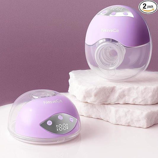 Wearable Breast Pump Hands Free, 4 Modes & 12 Suction Levels, Painless 300mmHg Suction Portable Electric Pump, Adjustable Flanges 19/21/24mm for Working Moms & On-The-Go Pumping, 2 Pack Purple