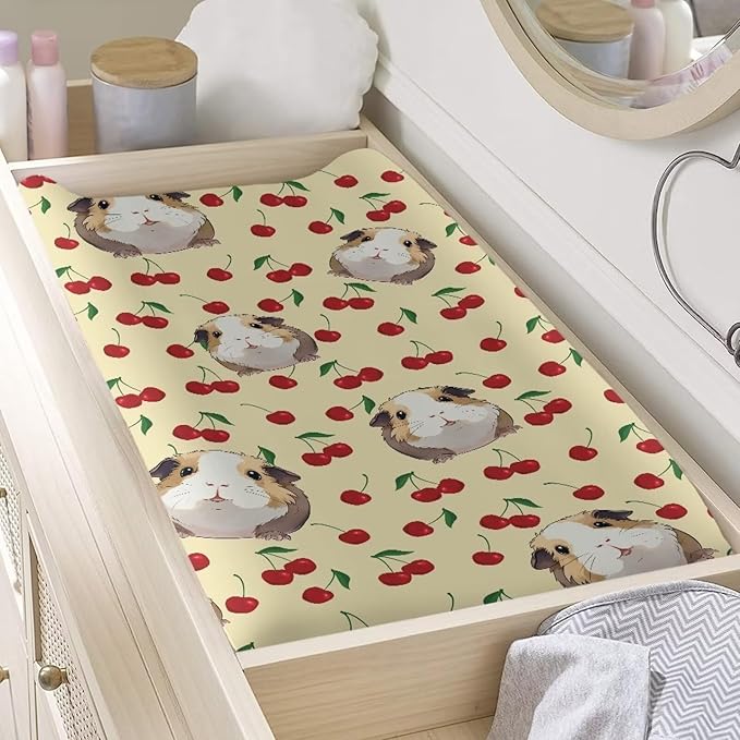 Hamster Baby Changing Pad Cover Boys Girls Cherry Changing Table Cover Soft Breathable Diaper Changing Pad Cover Sheets