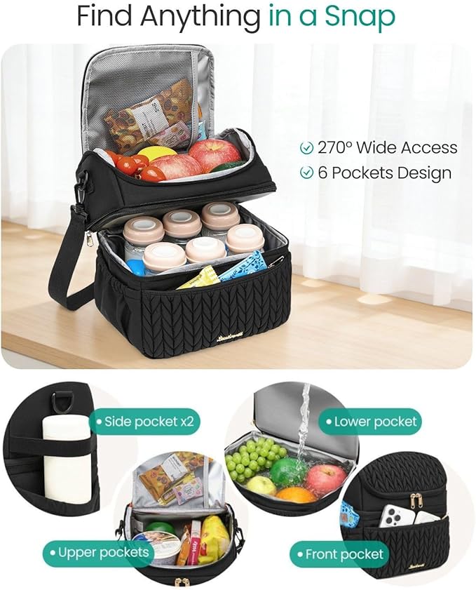 Breastmilk Cooler Bag - Large Capacity 12L & 10-Hour Insulated Bottle Cooler Bag with Detachable Divider for Tall Baby Bottles | Dual Deck Lunch Box for Women | Breast Pump Bags for Work