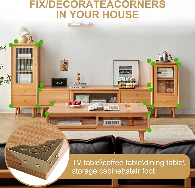 4 Pcs Corner Protectors for Furniture,Retro Style Guard Cabinet Furniture Corner Bumpers for Jewelry Box Gift Box Wooden Case Cabinet Furniture Decorative (Bronze)