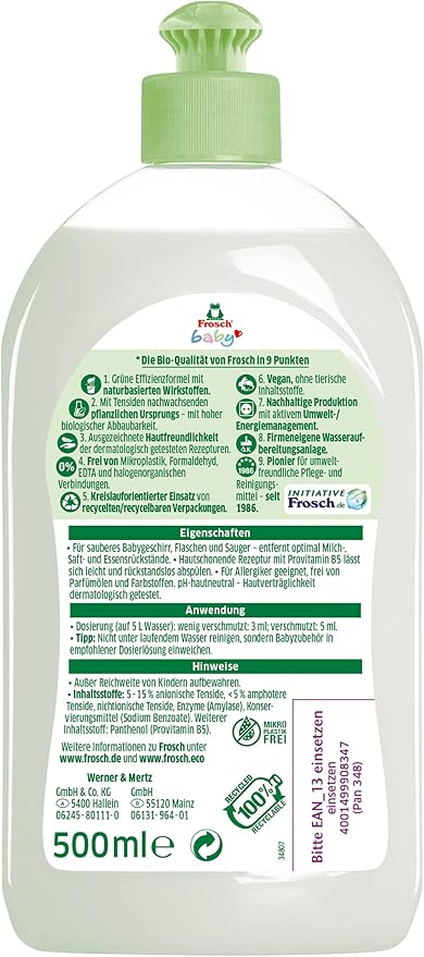 Frosch Baby Washing Up Cleaner, Sensitive Washing Up Liquid for Baby Bottles & Teats, Hypoallergenic, Suitable for Allergy Sufferers, 500 ml