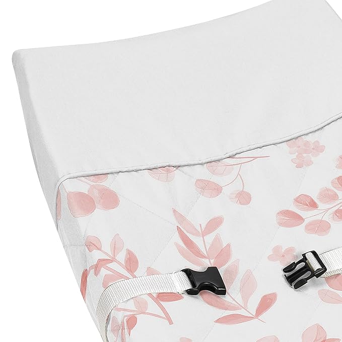 Sweet Jojo Designs Baby Changing Pad Cover (Pink and White Floral Leaf) for Girls and Boys, Infant/Newborn Diaper Change Table Mat Covers (Blush Leaves, Boho Chic, Botanical Flower, Bohemian Garden)