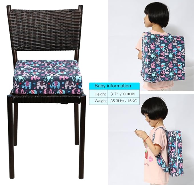 Zicac Portable High Chair Increasing Seat Cushion for Travel Dining Seat Pad for Toddler Kids Baby Infant Washable Thick Chair Seat Pads (Blue Pink)