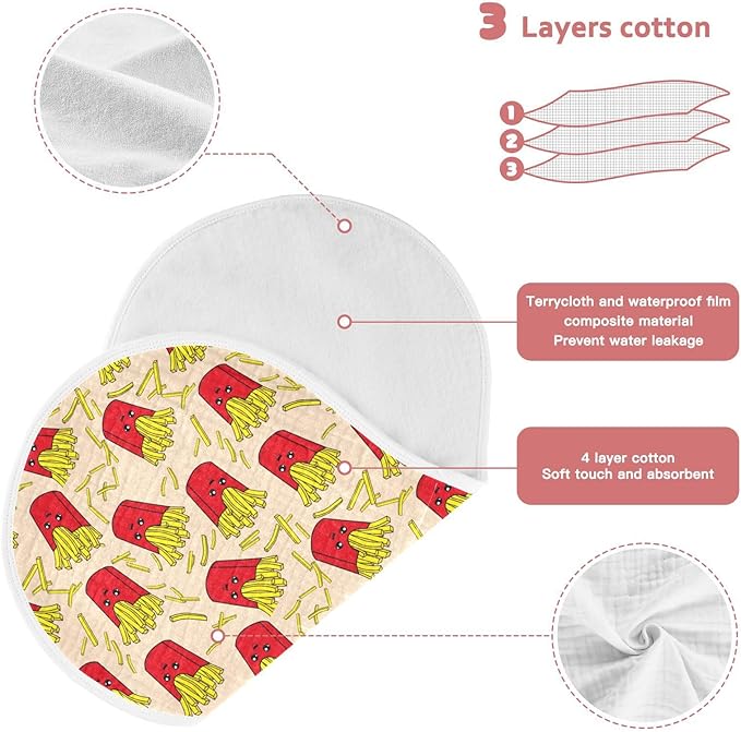 vvfelixl Baby Burp Cloths Colorful French Fries Baby Newborn Cotton Burping Cloths Set Baby Washcloths 4 Pack