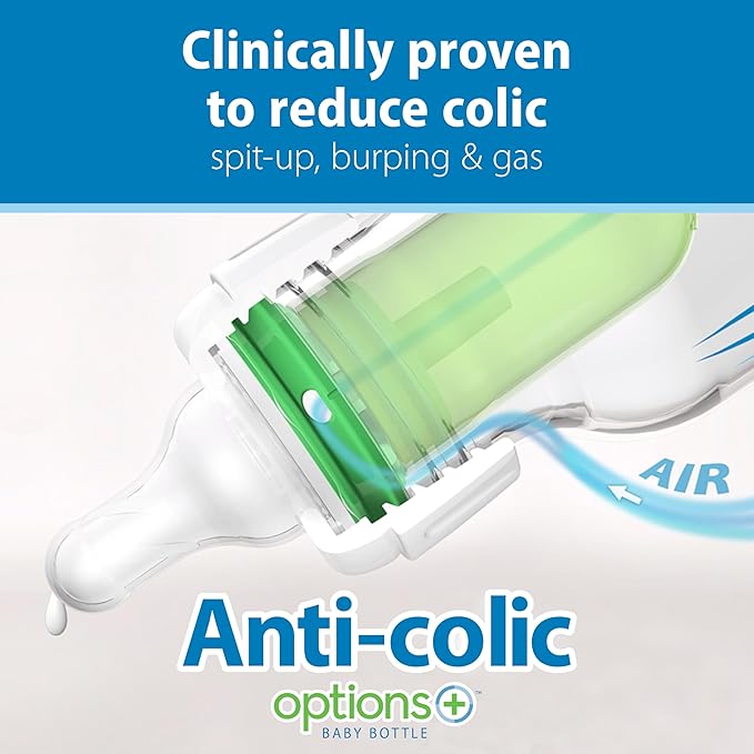 Dr. Brown's Natural Flow Anti-Colic Options+ Narrow Baby Bottle, Goat and Squirrel, 8 oz/250 mL, with Level 1 Slow Flow Nipple, BPA Free, 0m+, 2-Pack