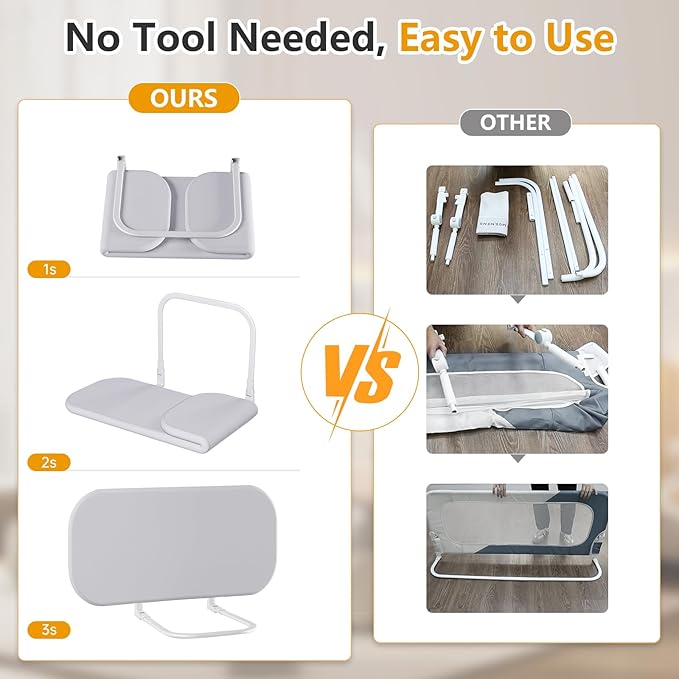 Toddler Bed Rails for Travel - Baby Guard Bed Rail Portable for Crib, Twin, Queen, Full, King Size Beds - Easy to Assemble, Safety Bed Side Rail for Toddlers and Kids