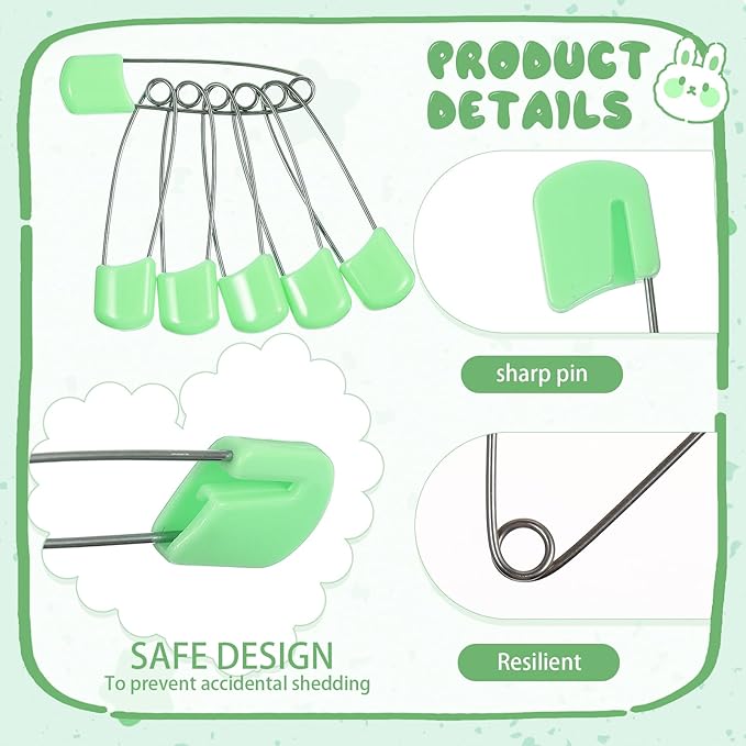 WILLBOND 50 Pcs Diaper Pins Safety 2.2 Inch Plastic Head Cloth Diaper Nappy Pins with Locking Closures Stainless Steel with Velvet Bag (Light Green)