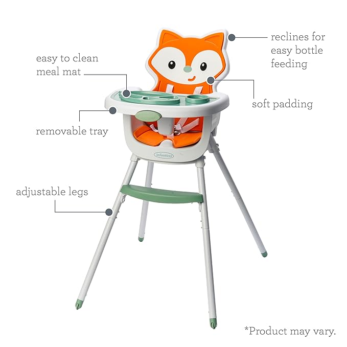 Infantino Grow-with-Me 4-in-1 Convertible High Chair, Fox-Theme, Space-Saving Design, Booster and Toddler Chair for Infants & Toddlers 3M-36M