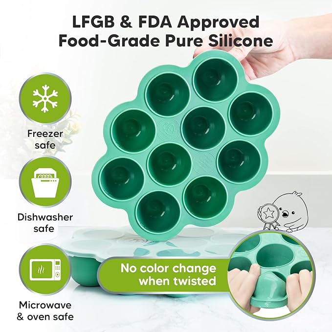 KeaBabies 12-Pack Baby Food Glass Containers and Silicone Baby Food Freezer Tray with Clip-on Lid - 4 oz Leak-Proof, Microwavable, Baby Food Storage Container - Breast Milk Trays for Freezer