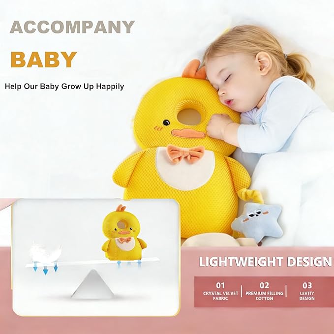 Baby Head Protector Backpack, Toddler Baby Head Protection Backpack with Baby Knee Pads Alarm Function for Walking & Crawling, Soft, Breathable and Wearing Safety Baby Head Protector- Yellow Chick