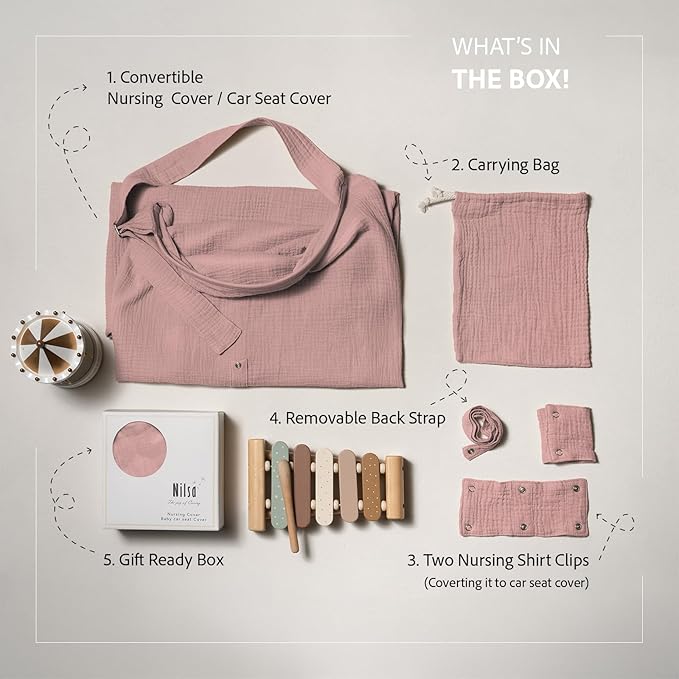 Muslin Nursing Cover for Breastfeeding & Baby Car Seat Cover - Breathable Breastfeeding Cover up With Rigid Hoop - 100% Cotton Privacy Apron Breast Feeding Covers For Women (Blush)