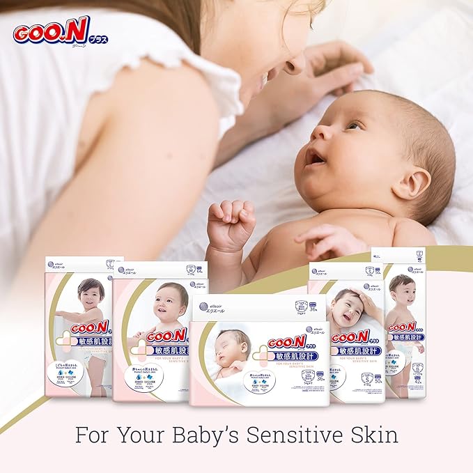 GOO.N Plus+ Diapers L Size (up to 31 lb) Unisex 54 Count Japanese Tape Straps Sensitive Skin, Made in Japan