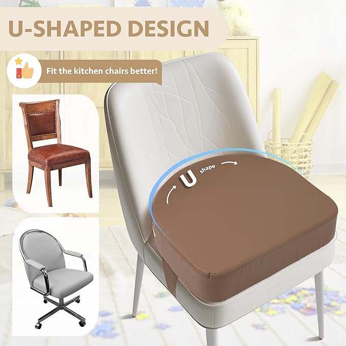 E1F1NN DOT U-Shaped Toddler Booster Seat for Kitchen Chair (Big Size) Dining Table, Portable Waterproof PU Material Kids Booster Seat with Safety Buckles, High Cushion for Travel with Non-Slip Bottom