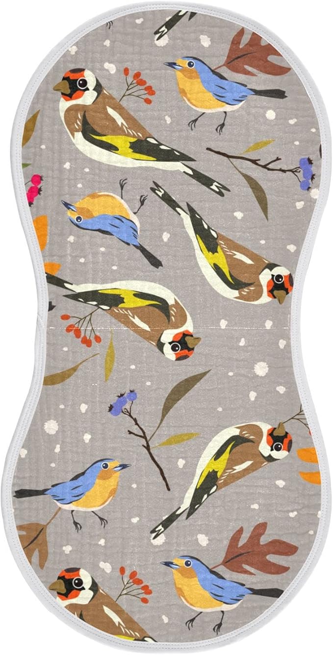 Autumn Bird Goldfinch Robin Berry Muslin Burp Cloths for Baby 1 Pack 100% Cotton Baby Washcloths Bibs for Boy Girl