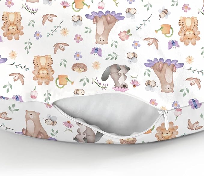 Spring Animals Baby Nursing Pillow Covers for Boy Girl Bear Tiger Bird Bees Floral Nursery Pillowcase for Breastfeeding Pillows Cute Floral Animals Soft Stretchy Slipcovers for Newborn Infant