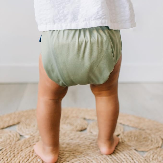 Kinder Cloth Diapers Reusable Baby Diapers Pocket Style Athletic Wicking Jersey, Wet Bag, Newborn to Potty Training 7-60lbs, One Size, Inserts NOT Included (Coastal Calm, 5 Pack, Without Inserts)