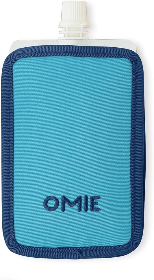 Omie OmieChill | Travel Food Pouch Cooler | Fits Standard 3.5-4 oz Food Pouches | 100% Nylon Sleeve with Freezable Pack (Blue)