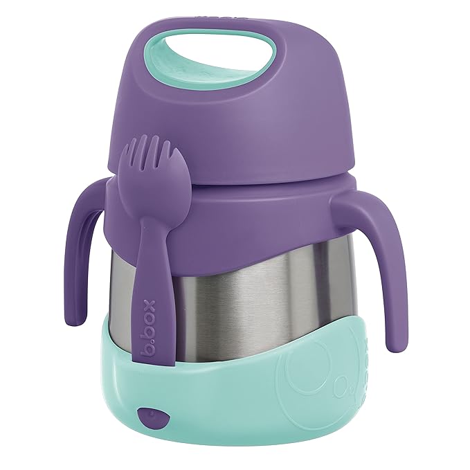 b.box Insulated Food Jar with Spork for Toddlers | Easy Open Container | Stainless Steel, 5hrs+ of Perfect Temperatures | Dishwasher Safe, BPA Free (Lilac Pop, 11 oz)