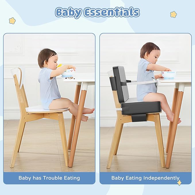 Booster Seat for Kitchen Chair, Toddler Booster Seat for Dining Table with Backrest & Safety Buckles, Non-Slip Portable Dining Seat, High Chair Alternative for Home & Travel