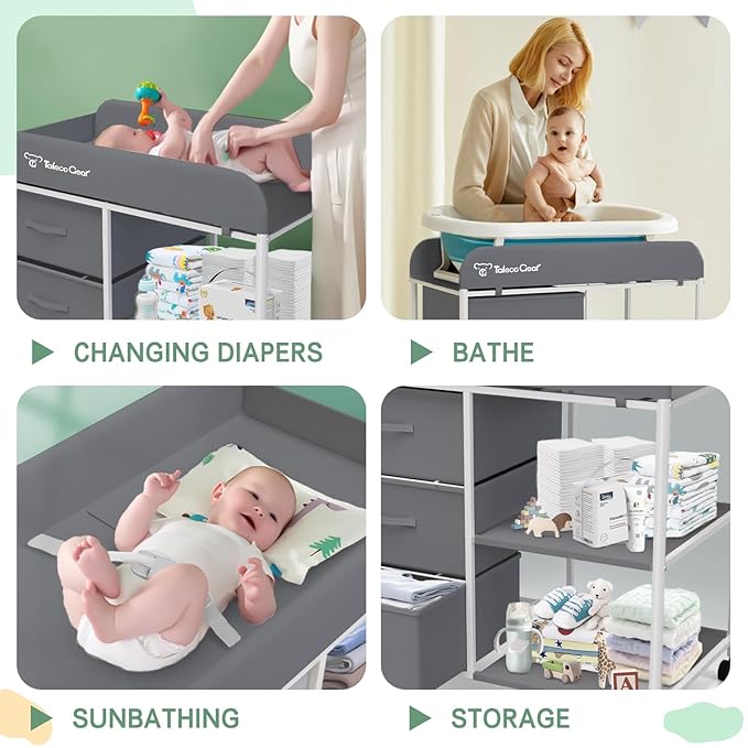 TALECO Gear Portable Changing Table with Storage, Diaper Changing Station, Waterproof Pad, 3 Storage Baskets, Mobile Nursery Organizer for Newborn Essentials
