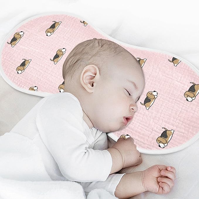 vvfelixl Muslin Burp Cloths Lazy Beagle Puppy Baby Washcloths for Baby Girl Boys 2 Pack Pink