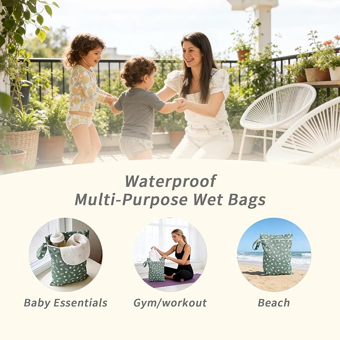 Happy Flute 3 Set Wet Bag Storage Bag Zipper Waterproof Washable Travel Bags, Beach, Pool, Gym Bag for Cloth Diaper, Swimsuits & Wet Clothes for Baby,11.8x15.7inch