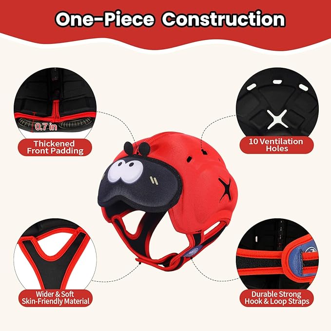 Mambobaby Baby Head Protector Helmet for Crawling and Walking, Breathable Soft Helmet, Ultra-Lightweight & Adjustable, Prevents Bumps Safety Helmet for Infants Toddlers 6-24 Months (Lucky Ladybug)