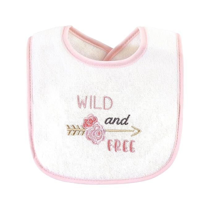 Hudson Baby Unisex Baby Cotton Terry Drooler Bibs with Fiber Filling, Pink Girl Woodland, One Size