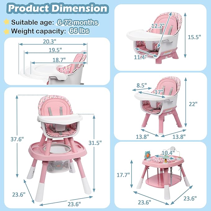 Xilingol 15-in-1 Convertible High Chair, 2-in-1 Baby Highchair & Activity Center W/Toys, Booster Seat | Building Block Table | Toddler Chair W/Removable Tray & 5-Point Harness & 2-Layer Cushion