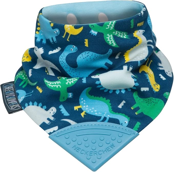 Cheeky Chompers Neckerchew Teething Bib, 2-in-1 Bandana Style Bib w/Food Grade Silicone Teether