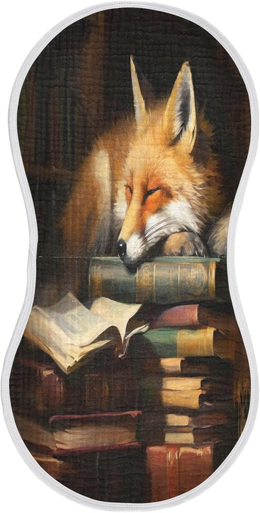 1 Pack Muslin Burp Cloths Fox Book Cartoon Print Cotton Baby Burp Cloths Absorbent Soft Burping Cloth Washcloths for Newborn Babies 22x11 Inch
