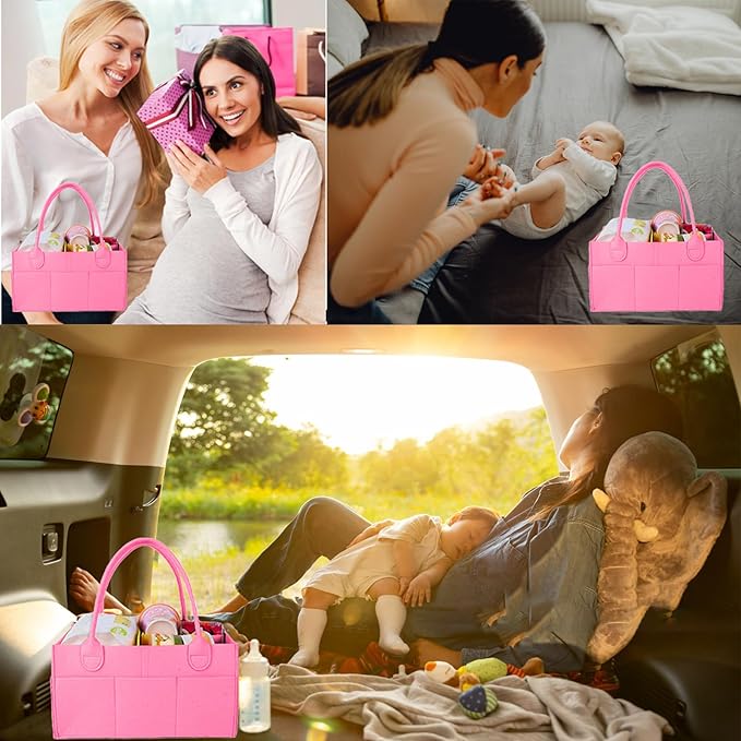 Baby Diaper Caddy is a versatile baby basket designed for nursery storage, car organization, and as a thoughtful gift for baby showers. Perfect for storing diapers and baby wipes. (Pink)
